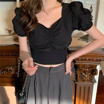 COIGARSAM 4XL Plus Size French Style blouse women Puff Sleeve Square Collar High Waist blusas womens tops and blouses White 672
COIGARSAM 4XL Plus Size French Style blouse women Puff Sleeve Square Collar High Waist blusas womens tops and blouses White 672