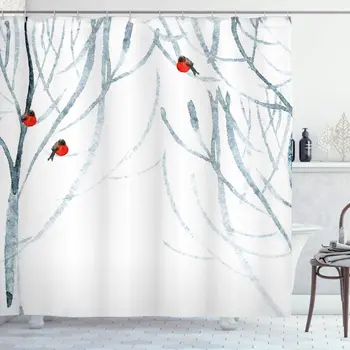 Modern Shower Curtain Trees Water Colored Image of Winter Woods with Bullfinches Print Bathroom Decor Set with Hooks 70" Long
Modern Shower Curtain Trees Water Colored Image of Winter Woods with Bullfinches Print Bathroom Decor Set with Hooks 70" Long