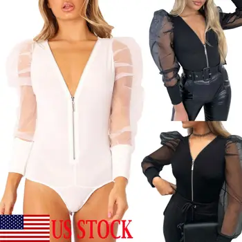 Sexy Women Mesh Sheer Long Sleeve Bodysuits Shirt Solid Jumpsuit Bodysuit Stretch Leotard Tops
Sexy Women Mesh Sheer Long Sleeve Bodysuits Shirt Solid Jumpsuit Bodysuit Stretch Leotard Tops