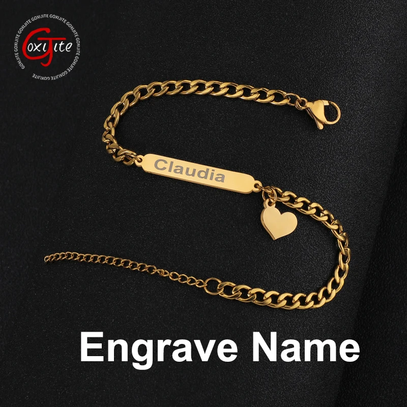 

Goxijite 2021 Engraving Letter Name Date Women Men Bracelets Custom Stainless Steel Adjustable Love Bangles For Children Gift