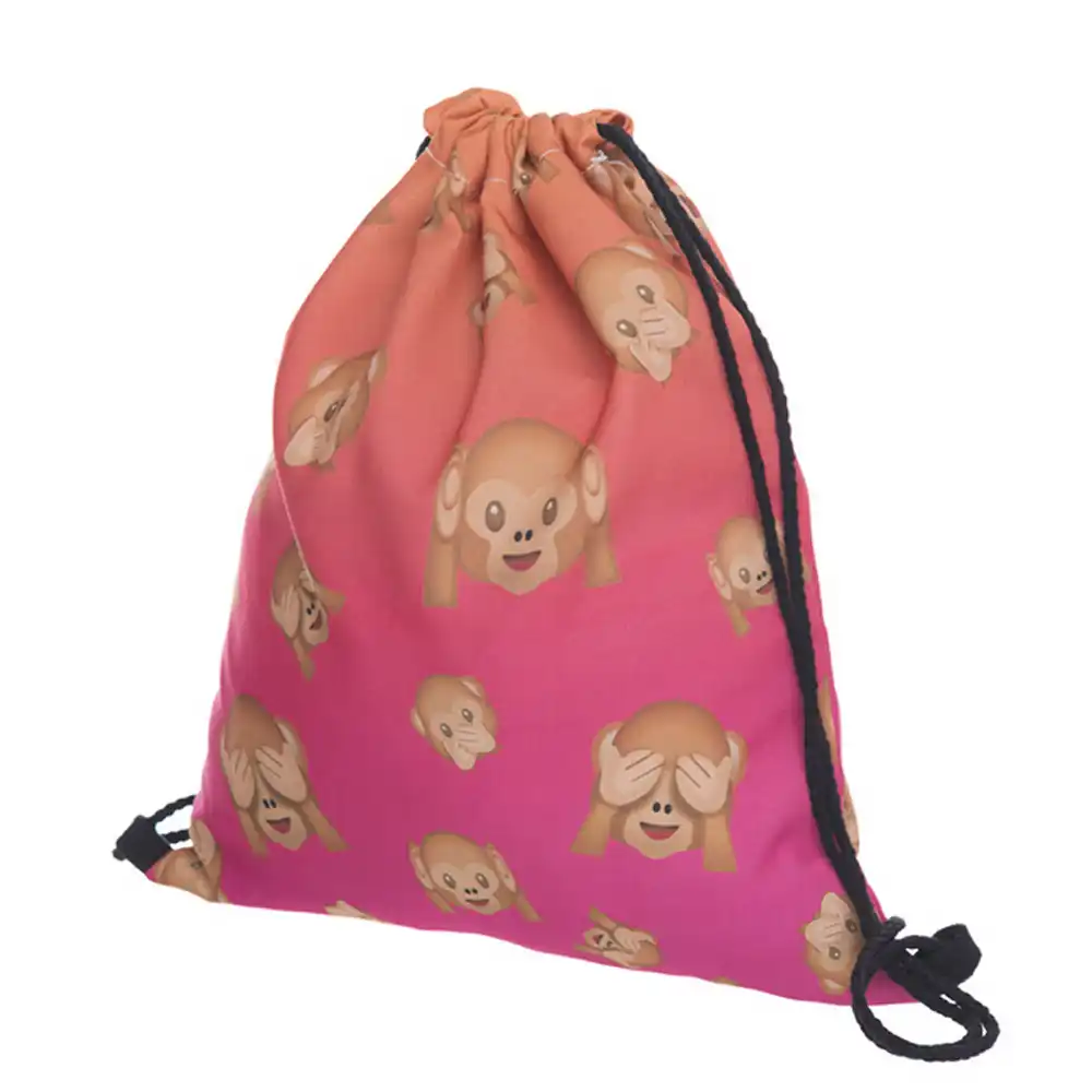 bag women unisex cartoon printing linen drawstring bag travel