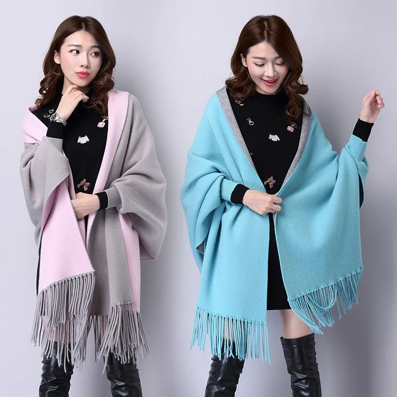 Осенне-зимние новые корейские женские шали с рукавами. Фонарик пальто средней