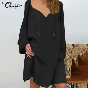 Women Autumn Long Sleeve Shirt Dress 2020 Celmia Vintage Cotton Dress Casual Loose Drawstring Knee-length Vestidos Plus Size 5XL
Women Autumn Long Sleeve Shirt Dress 2020 Celmia Vintage Cotton Dress Casual Loose Drawstring Knee-length Vestidos Plus Size 5XL