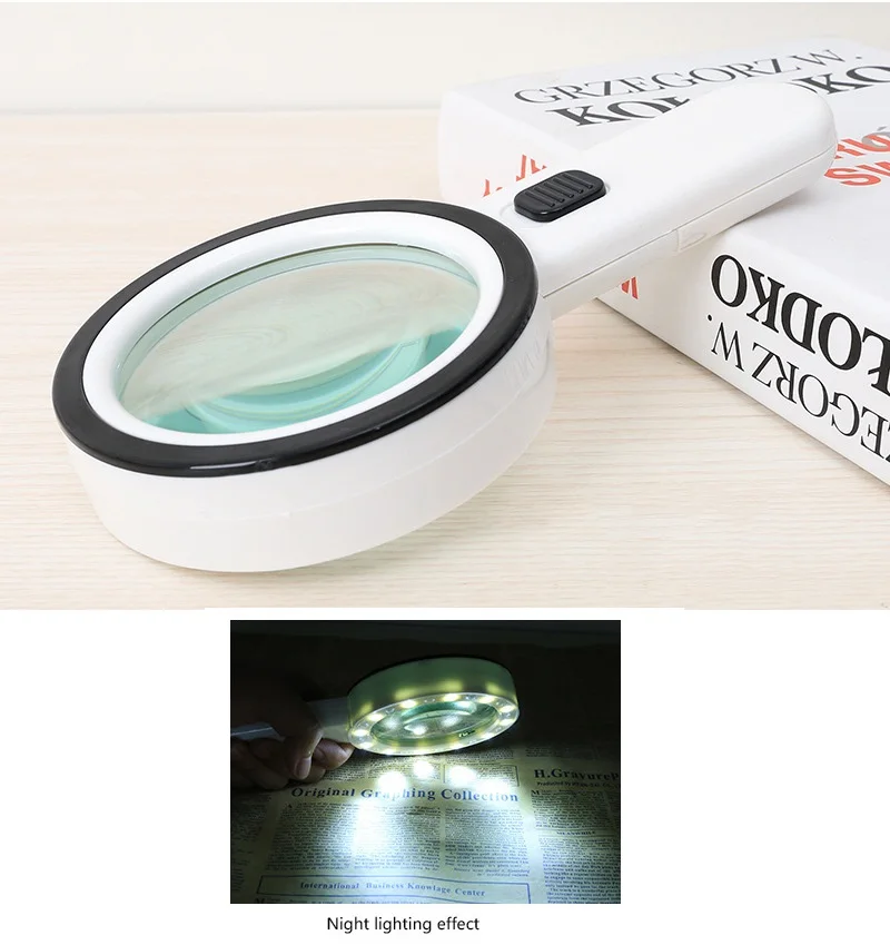 30X Handheld Magnifying Glass With LED Light 12 LED Magnifier For Reading Double Optical Lens Jeweler Loupe Reading Magnifier