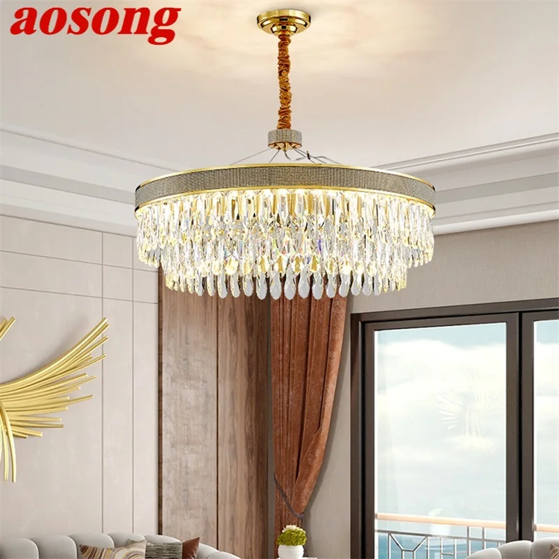 

AOSONG Modern Crystal Chandelier Luxury LED Gold Fixtures 220V 110V Decorative For Living Room Dining Room Villa Duplex