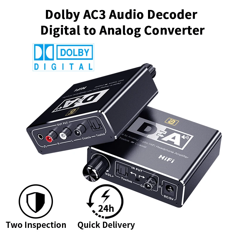 

AC3 192kHz HiFi Audio-Decoder DAC With Volume Control Optical Coaxial RCA 3.5mm Digital to Analog Audio Converter Adapter DA500