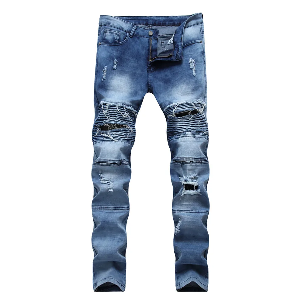 2019 High Quality Men Casual Jeans Hole Slim Straight Pleated Biker Jeans Pants Male Hombre Denim Fashion Black Pants
2019 High Quality Men Casual Jeans Hole Slim Straight Pleated Biker Jeans Pants Male Hombre Denim Fashion Black Pants