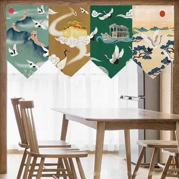 

Japanese Sushi Shop Restaurant Bar Decor Short Half Fengshui Chinese Crane Lucky Koi Hanging Triangle Flag Partition Curtains