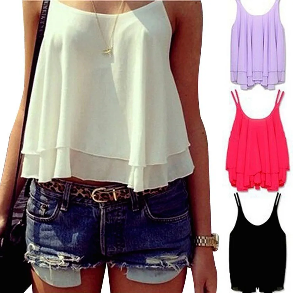 Fashion Summer Women Shirt Sleeveless Chiffon Loose Casual Tank Tops Double Camisole Sexy Chiffon Vest Black Crop Top White 2019
Fashion Summer Women Shirt Sleeveless Chiffon Loose Casual Tank Tops Double Camisole Sexy Chiffon Vest Black Crop Top White 2019