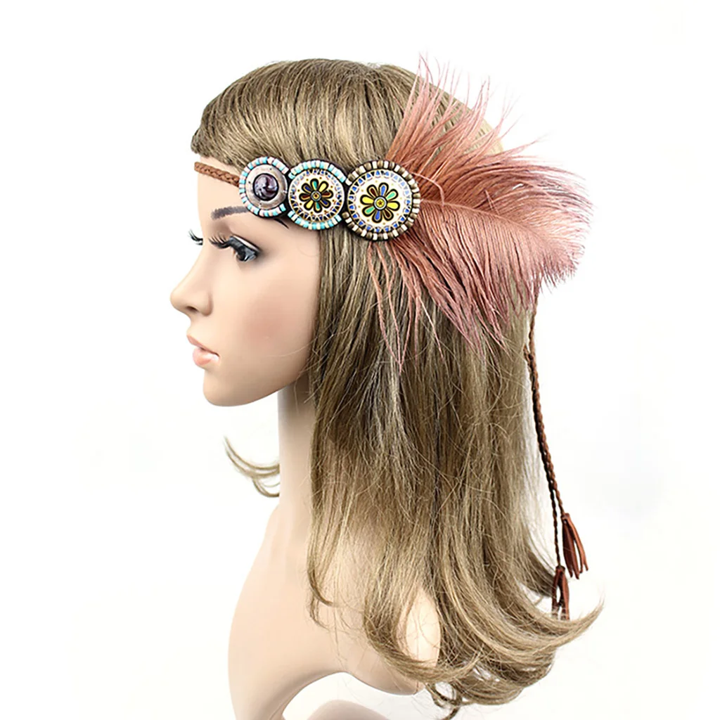 Vintage Boho Bohemian Feather Headband Tribal Style Hippie Weave Headpieces Vintage Boho Bohemian Feather Headband Tribal Style Hippie Weave Headpieces