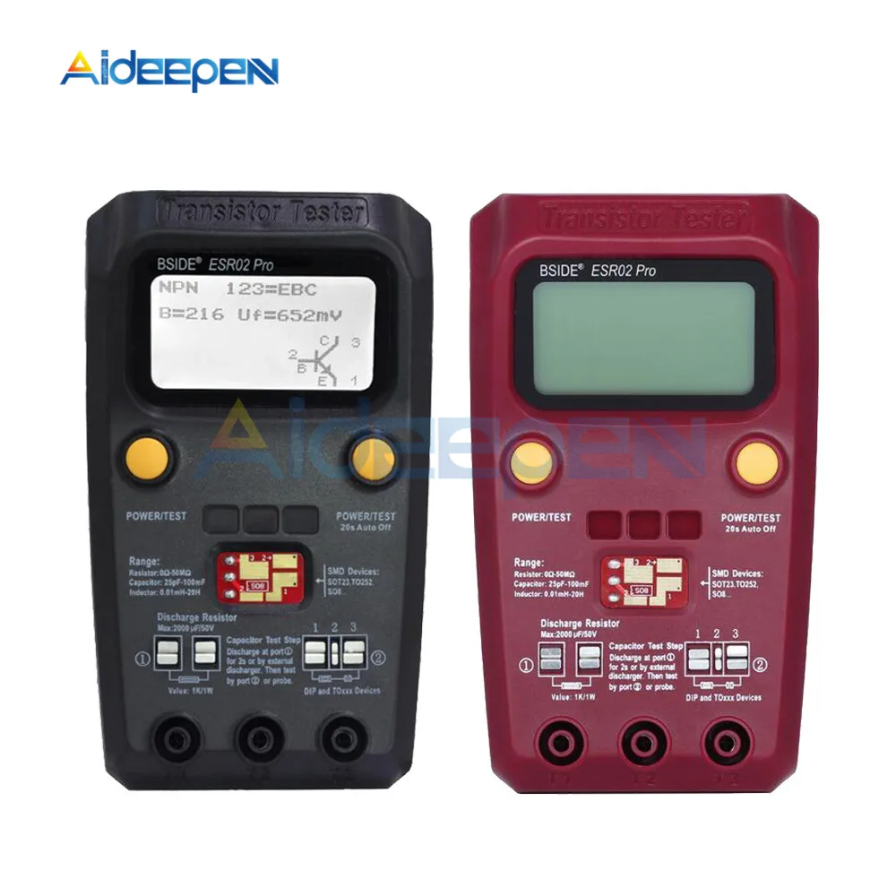ESR02 PRO Multi-function Transistor Tester Diode Triode Capacitance Resistor Meter LCD ESR Meter MOS/PNP/NPN SMD Tester
ESR02 PRO Multi-function Transistor Tester Diode Triode Capacitance Resistor Meter LCD ESR Meter MOS/PNP/NPN SMD Tester