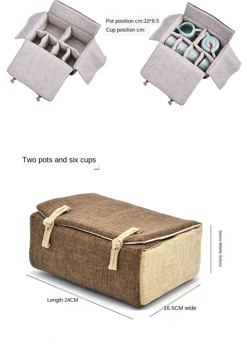 Description Picture 4 of itemOutdoor Travel Teaware Storage Bag Linen Material Tea Cozies Portable For 2 Teapots 2/4/6 Cups Buckle Design Hand Bag ZH559