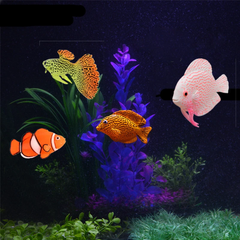 1 Glowing Aquarium Decor Simulation Ocean Tropical Fish Tank Landscaping Decorations Luminous Clownfish Guppies Angelfish
