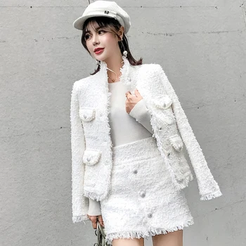 Luxury Women Tweed 2 Piece Set 2019 Autumn Winter Woollen Beading Pearl Tassle Jacket Coat + High Waist Pencil Suits
Luxury Women Tweed 2 Piece Set 2019 Autumn Winter Woollen Beading Pearl Tassle Jacket Coat + High Waist Pencil Suits