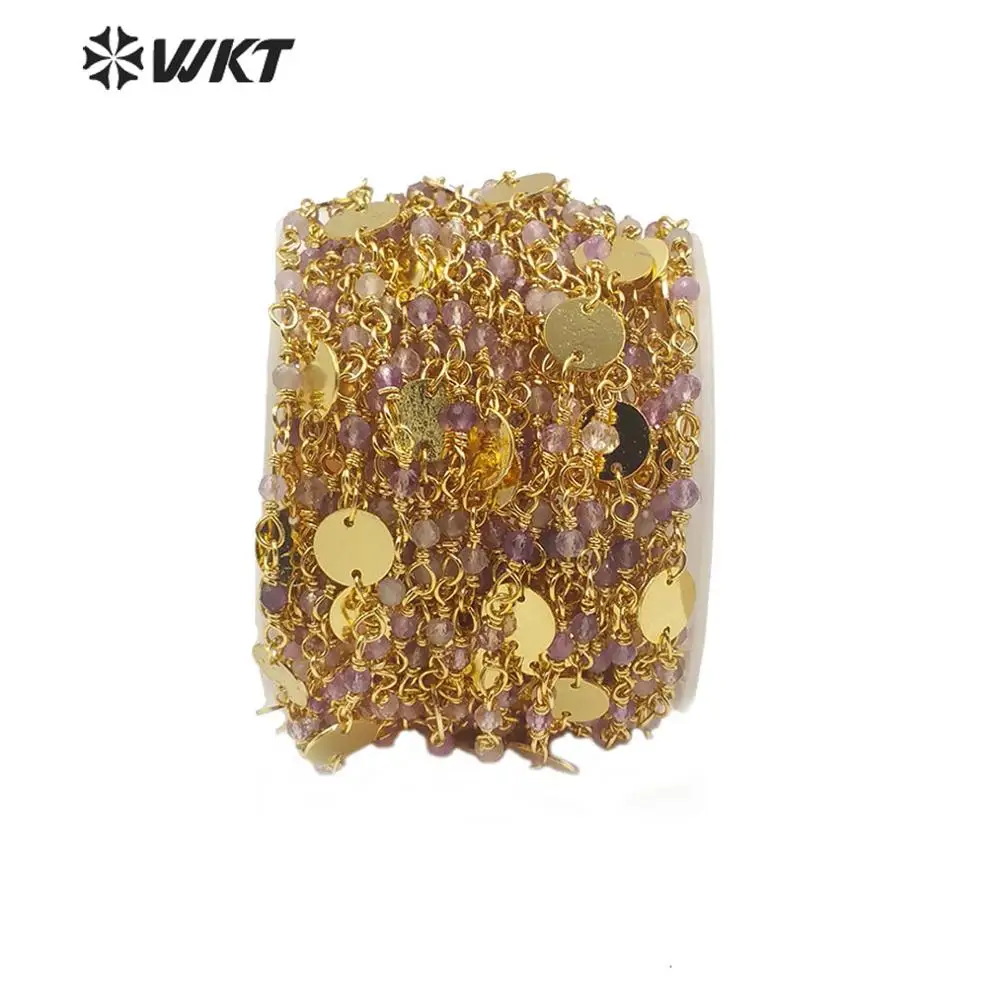 

WT-RBC142 WKT Purple Color Stone Beads Chain Beads And Paillette Gold Electroplated Rosary Chain For Women Stylish Jewelry