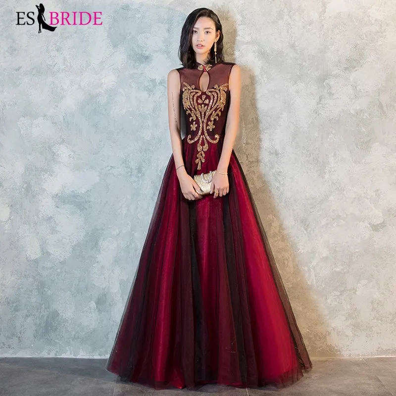 Burgundy Evening Dresses ES30002 V-Neck A-Line Sleeveless Gold Lace Party Gowns Vestidos Longo
Burgundy Evening Dresses ES30002 V-Neck A-Line Sleeveless Gold Lace Party Gowns Vestidos Longo