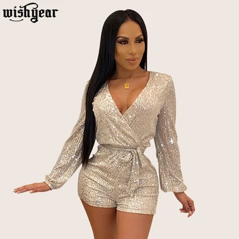 Sequined Sexy Wrap V Neck Playsuit Long Sleeve Shorts Romper With Sashes Night Club Overalls Female Fashion Bodysuits Outfits
Sequined Sexy Wrap V Neck Playsuit Long Sleeve Shorts Romper With Sashes Night Club Overalls Female Fashion Bodysuits Outfits