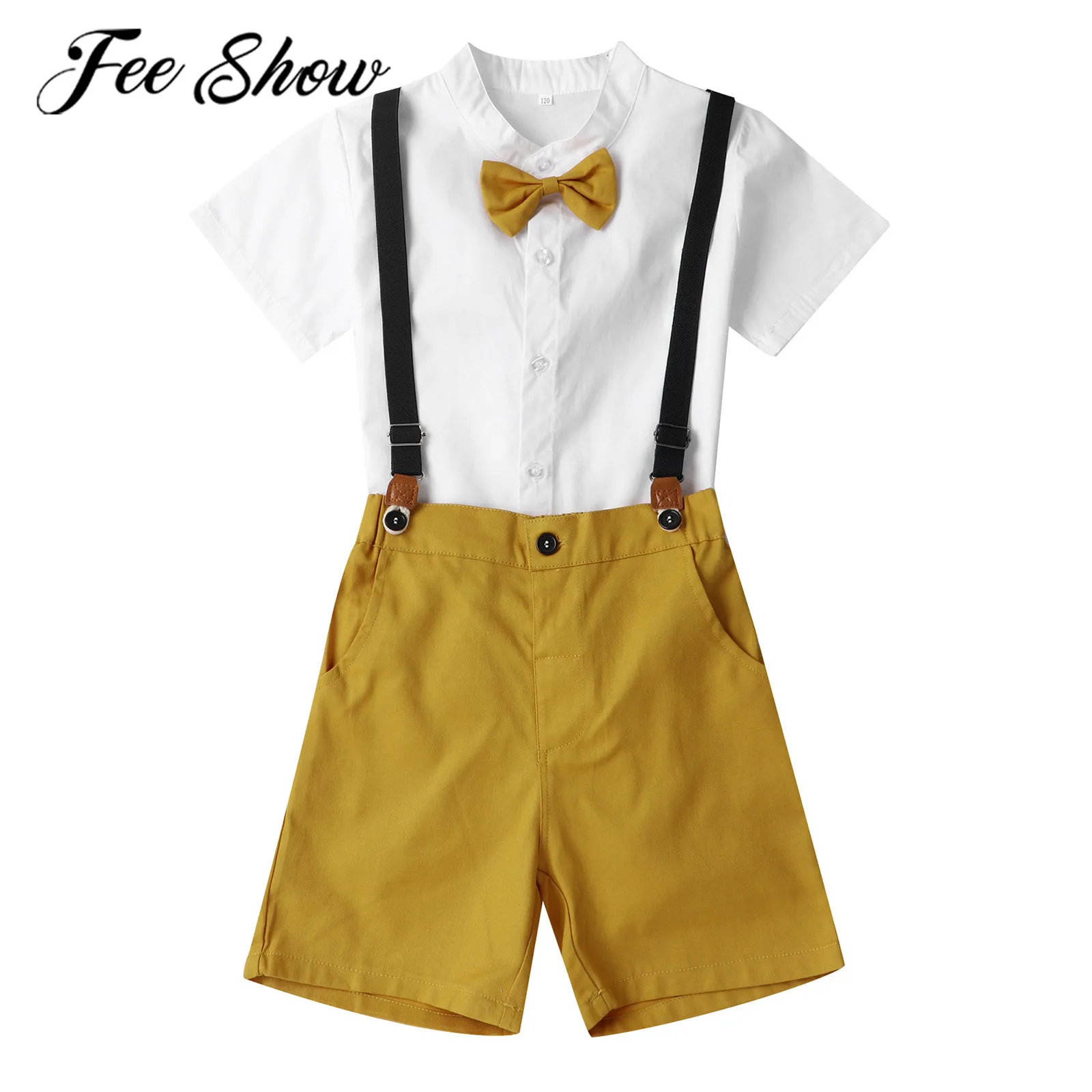 

Infants Newborn Boy Clothes Baby Boy Clothing Sets Shorts Sleeve Tops+Overalls 2PCS Kids Gentleman Outfits Summer Bebes Clothing