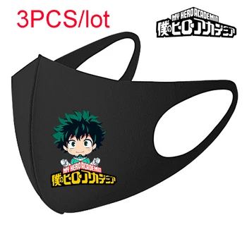 

3PCS Black Mouth Mask My Hero Academia Cartoon Pattern Face Mask Cotton Fabric Anti Dust Pollution Masks For Man Women Washable