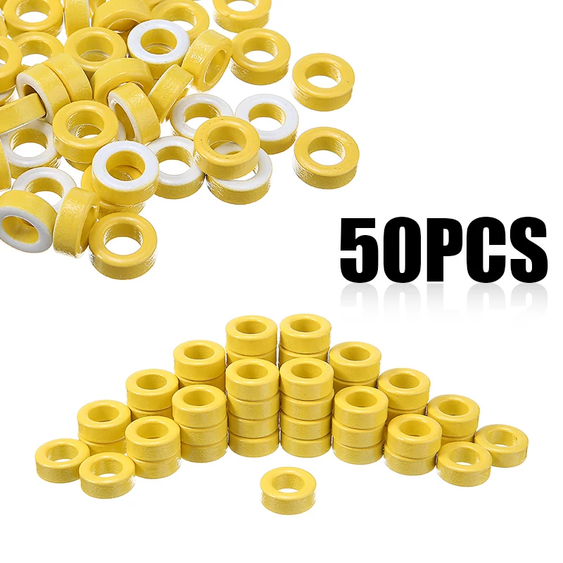 

50pcs T50-26 Yellow White Ring Ferrite Cores Iron Ferrite Toroid Cores 7.5mm Inner Diameter For Inductors Power Transformers