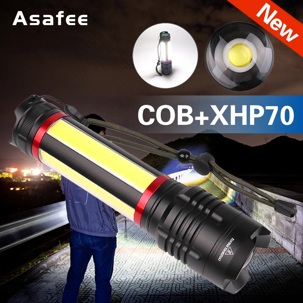 Super Powerful XHP70 COB Led Flashlight Zoomable LED Flashlight Torch USB Recharge Waterproof Lamp Camping Hunting Lights Lamp
Super Powerful XHP70 COB Led Flashlight Zoomable LED Flashlight Torch USB Recharge Waterproof Lamp Camping Hunting Lights Lamp