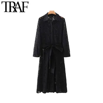 TRAF Women Vintage Stylish Bow Tie Sashes Lace Midi Dress Fashion Lapel Collar Long Sleeve See Through Female Dresses Vestidos
TRAF Women Vintage Stylish Bow Tie Sashes Lace Midi Dress Fashion Lapel Collar Long Sleeve See Through Female Dresses Vestidos