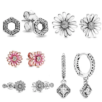 925 Sterling Silver Pandoras Earring Spring Pink Daisy Flower Sparkle Honeycomb Hexagon Earring For Women Gift DIY Jewelry
925 Sterling Silver Pandoras Earring Spring Pink Daisy Flower Sparkle Honeycomb Hexagon Earring For Women Gift DIY Jewelry