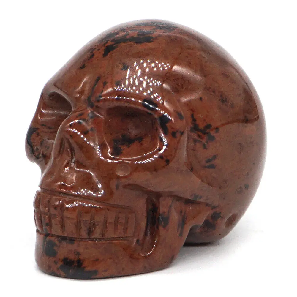 

2" Skull Statue Natural Gemstone Red Mahogany Obsidian Crystal Hand Carved Reiki Healing Stone Figurine Crafts Home Decoration