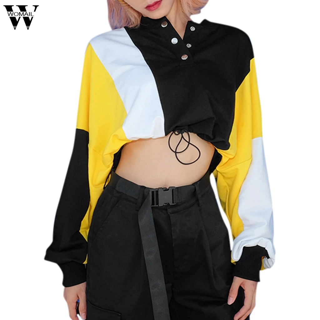 Womail Sweatshirts Causal V-Neck Patchwork Sweatshirt Pullover Fashion Long Sleeve Hooded women's Autumn Button Top 1
Womail Sweatshirts Causal V-Neck Patchwork Sweatshirt Pullover Fashion Long Sleeve Hooded women's Autumn Button Top 1