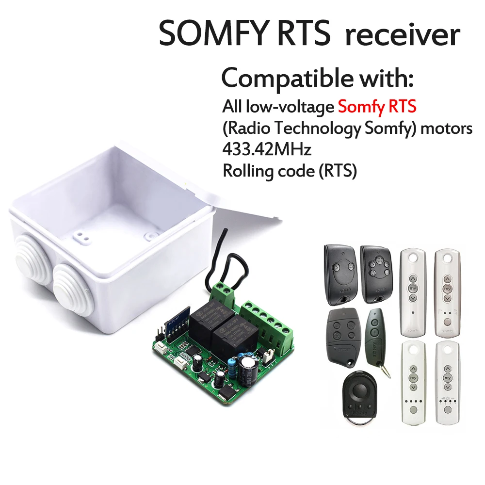 SOMFY Keytis 2 RTS/ Keytis 4 RTS/ KeyGo 4 RTS receiver for SOMFY 433.42MHz 12V/24V AC DC garage door receiver
SOMFY Keytis 2 RTS/ Keytis 4 RTS/ KeyGo 4 RTS receiver for SOMFY 433.42MHz 12V/24V AC DC garage door receiver