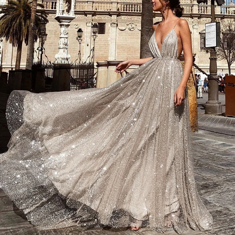Women's Fashion Dress Sexy V-neck Sleeveless Big Swing Sequin Glitter Dress Party Evening Ladies Long Dresses
Women's Fashion Dress Sexy V-neck Sleeveless Big Swing Sequin Glitter Dress Party Evening Ladies Long Dresses