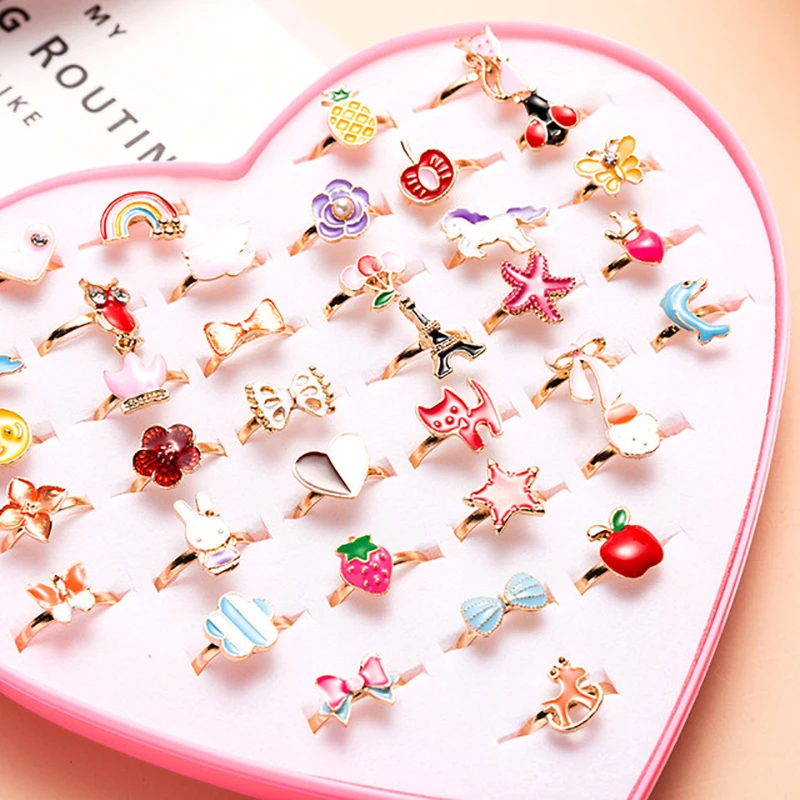 10 шт. милые Мультяшные Детские Кольца Kawaii корейские дети девочки цветок сплав