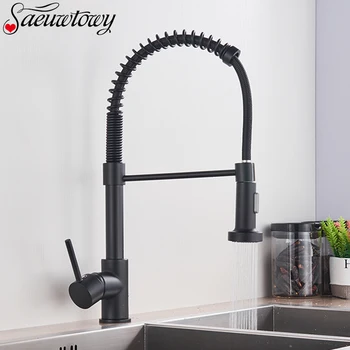 Saeuwtowy Two Model Matte Black Kitchen Sink Faucet Pull-Down Kitchen Faucet Single Handle Faucet 360 Rotating Kitchen Tap 
Saeuwtowy Two Model Matte Black Kitchen Sink Faucet Pull-Down Kitchen Faucet Single Handle Faucet 360 Rotating Kitchen Tap