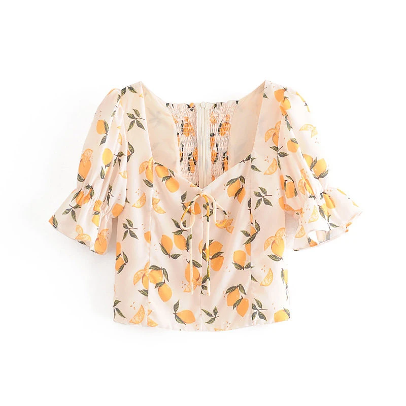 women sweet french style square collar puff sleeve short blouse summer vintage back zipper elastic lemon print lady shirts tops
women sweet french style square collar puff sleeve short blouse summer vintage back zipper elastic lemon print lady shirts tops