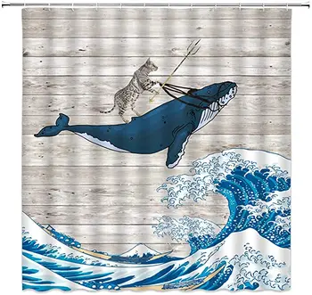 Funny Cat Shower Curtain, Cat Riding Whale in Ocean Great Wave Vintage Wooden Creative Kanagawa Japanese Art Fabric Bathroom Dec
Funny Cat Shower Curtain, Cat Riding Whale in Ocean Great Wave Vintage Wooden Creative Kanagawa Japanese Art Fabric Bathroom Dec