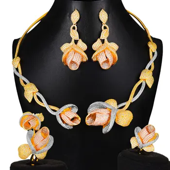 Soramoore 4PCS Fashion Luxury Flowers Jewelry Sets For Women Wedding African Indian Cubic Zirconia Dubai Bridal Jewelry 2020
Soramoore 4PCS Fashion Luxury Flowers Jewelry Sets For Women Wedding African Indian Cubic Zirconia Dubai Bridal Jewelry 2020
