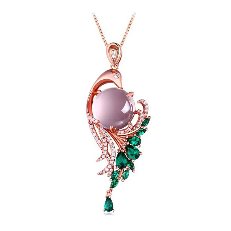 MOONROCY розовое искусственное опаловое ожерелье с розовым кварцем и фианитом в