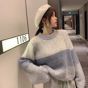 Mishow Winter Stripe Thick Knit Sweater Women Causal Round Neck Loose Long Sleeve Knit Pullover Tops MX19D5627 
Mishow Winter Stripe Thick Knit Sweater Women Causal Round Neck Loose Long Sleeve Knit Pullover Tops MX19D5627