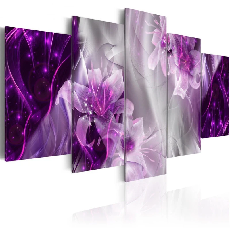 

No Framed 5Pcs Abstract Lily Flowers Posters HD Canvas Wall Art Pictures Decoration Living Room Accessories Home Decor Paintings