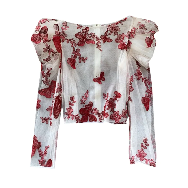 MUMUZI O Neck Mesh Lace Trim Embroidery White Blouse Womens 3D Butterfly RetrovTops and Blouses Slim Fit Back Zipper Crop Tops
MUMUZI O Neck Mesh Lace Trim Embroidery White Blouse Womens 3D Butterfly RetrovTops and Blouses Slim Fit Back Zipper Crop Tops