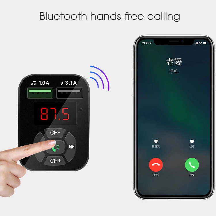 Handsfree FM Transmitter Aux Modulator Bluetooth Car Kit Car Audio MP3 Player Adapter USB TF Card 4.1A Quick Phone Charger
Handsfree FM Transmitter Aux Modulator Bluetooth Car Kit Car Audio MP3 Player Adapter USB TF Card 4.1A Quick Phone Charger