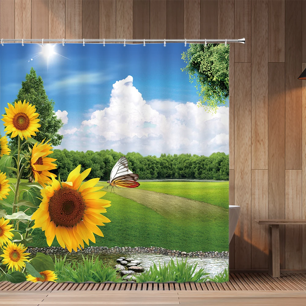 Sunflower Flower Shower Curtain Butterfly Floral Green Leaf Plant Natural Scenery Bathroom Decor Hanging Curtain Set Waterproof
Sunflower Flower Shower Curtain Butterfly Floral Green Leaf Plant Natural Scenery Bathroom Decor Hanging Curtain Set Waterproof