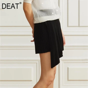 DEAT 2020 new spring and summer fashion women high waist pleated black short sexy asymmetrical halfbody skirt WM20101L 
DEAT 2020 new spring and summer fashion women high waist pleated black short sexy asymmetrical halfbody skirt WM20101L