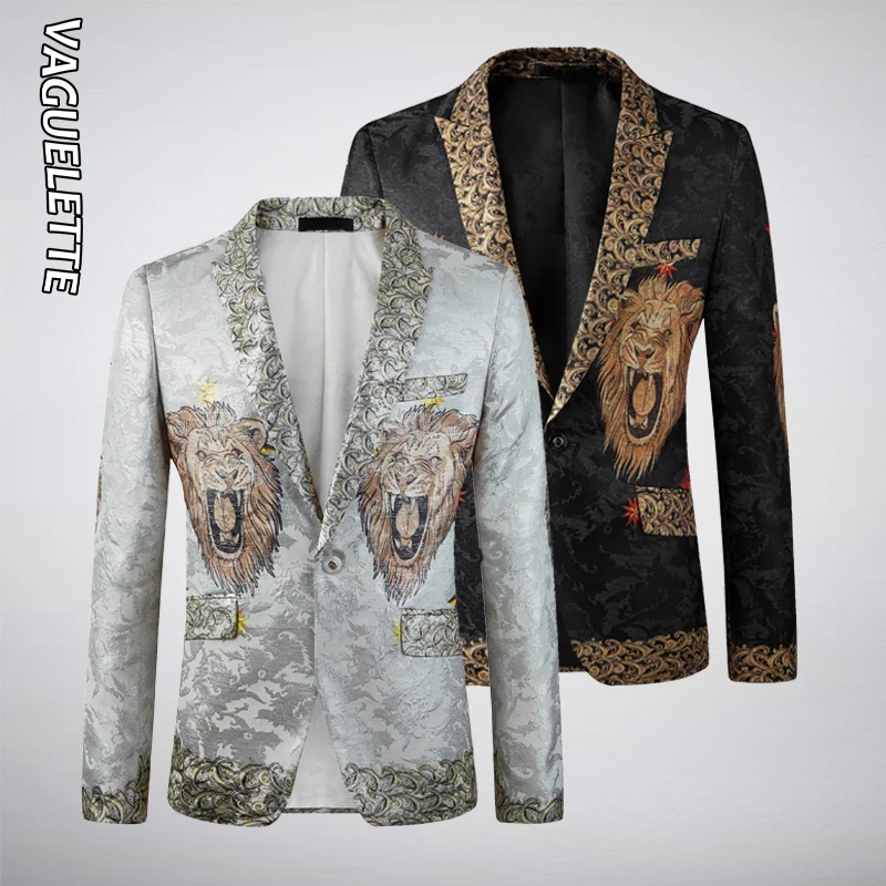 

VAGUELETTE Luxury Lion Pattern Blazer Men Fashion Stage Jacket Coat Wedding Party Coat 2022 For Singer Groom Coat ropa hombre