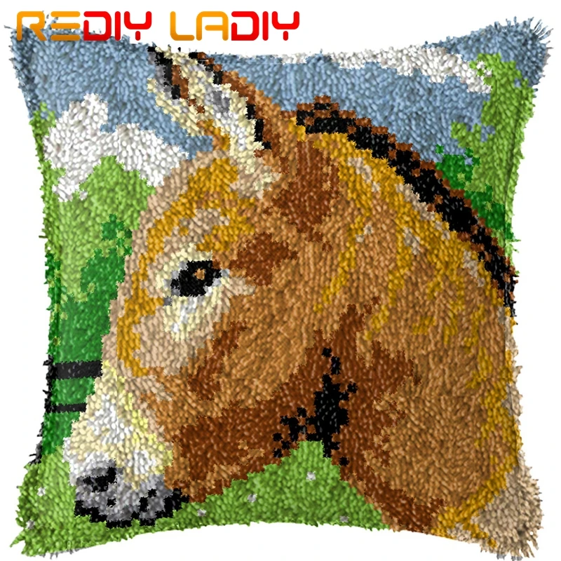 Latch Hook Kits Make Your Own Cushion Horse Forest Printed Canvas Crochet Pillow Case Cover Arts & Crafts | Дом и сад