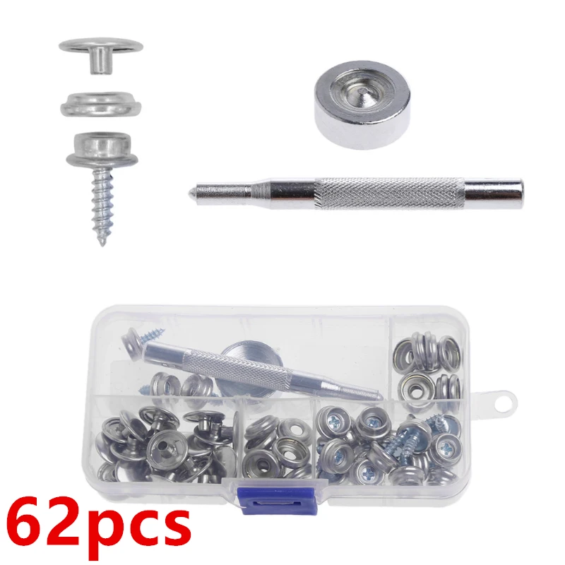 62pcs 10mm Snap Fastener Button Socket Screw Marine Boat Navy Canvas Cloth Snap Cover Button Socket Kit Plastic Case Pressure
62pcs 10mm Snap Fastener Button Socket Screw Marine Boat Navy Canvas Cloth Snap Cover Button Socket Kit Plastic Case Pressure
