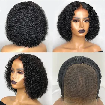 

Afro Kinky Curly Short Bob 4X4 Lace Closure Wigs For Black Women Pre Plucked Pixie Blunt Cut Human Hair Remy Wigs 150% Density