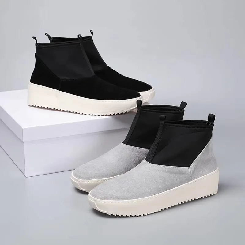 2019 New Arrival Mens Platform Cow suede high top Motorcycle Black sneaker FLash LED mens Round toe Ankle Boots Shoes