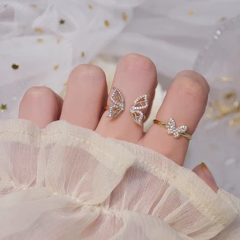 High Quality Butterfly Rings for Women Jewelery Luxury Creativity Designer 14K Real Gold Cubic Zirconia Adjustable Opening