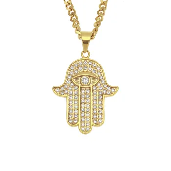 Hip Hop Turkey Evil Eye Hamsa Fatima Pendant Necklace Golden Ice Ornament Women / Men fashion personality Wild Jewelry Necklace
Hip Hop Turkey Evil Eye Hamsa Fatima Pendant Necklace Golden Ice Ornament Women / Men fashion personality Wild Jewelry Necklace